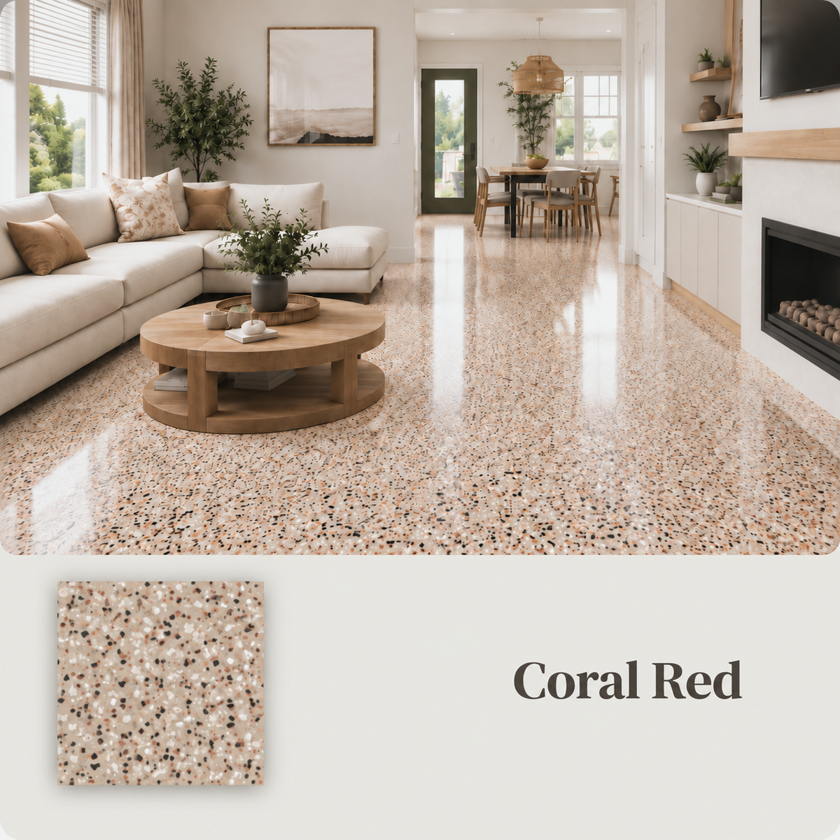 coral red of Epoxy Colored Sand Flooring